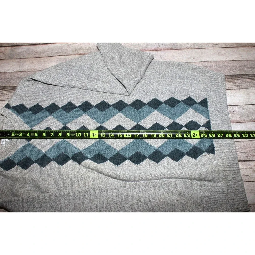 Geoffrey Beene Mens XXL Gray Argyle Sweater Cotton